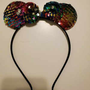 Rainbow Disney Minnie Mouse Ears Headband Rainbow Flip Sequin